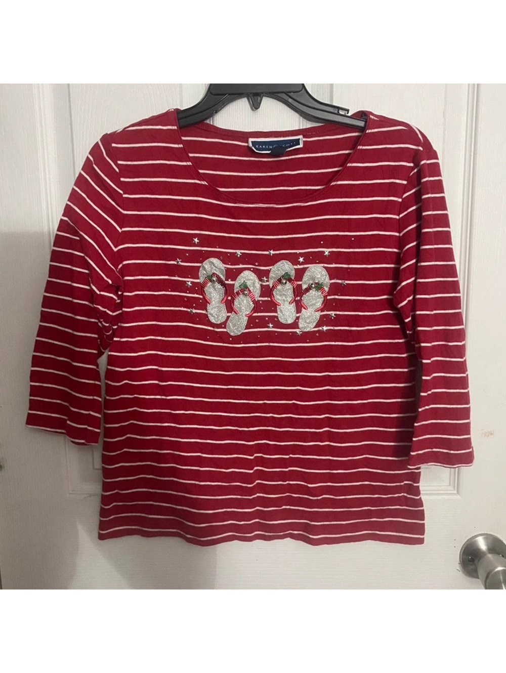 Red Striped Flip Flop Top M
